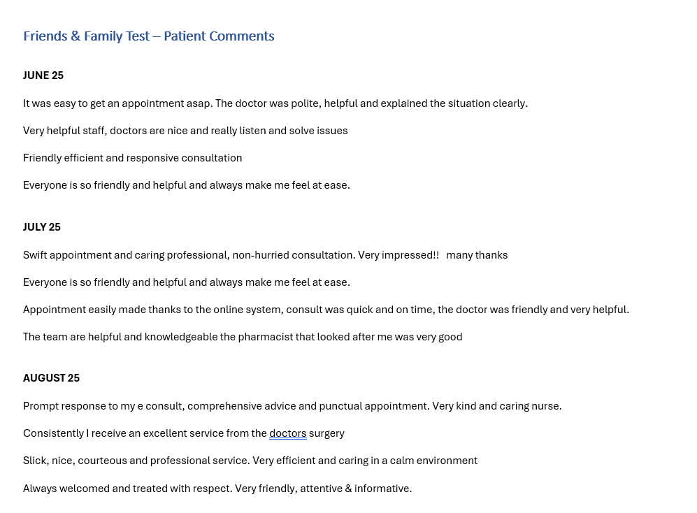FFT - Patient Comments