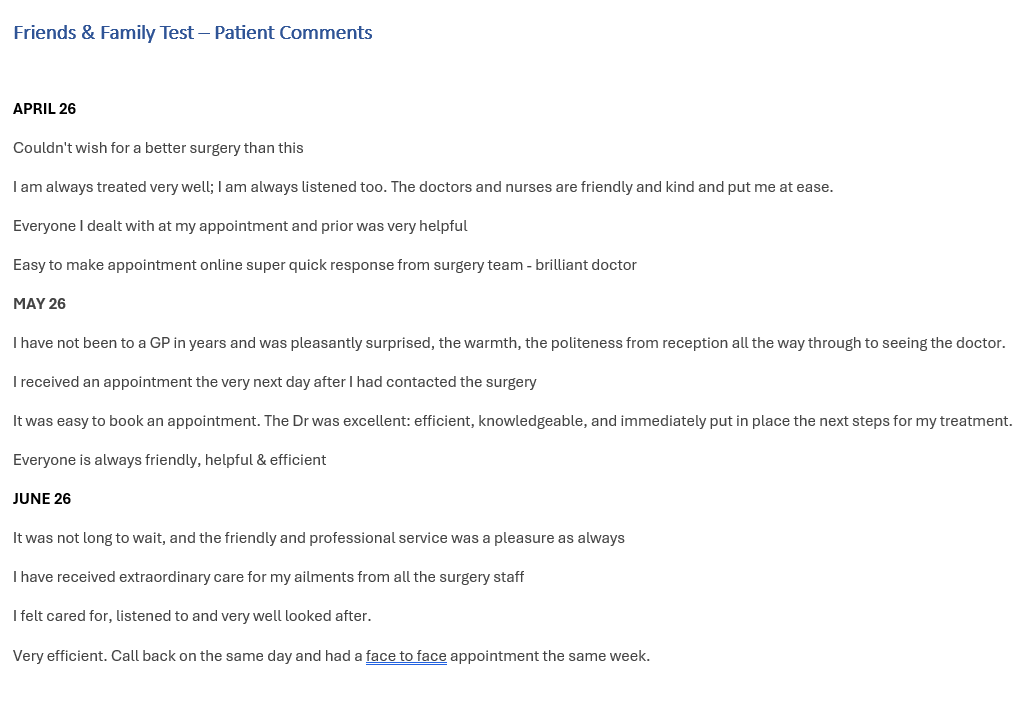 FFT - Patient Comments