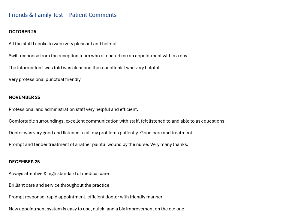 FFT - Patient Comments