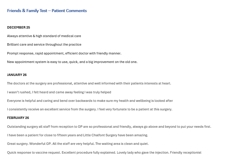 FFT - Patient Comments